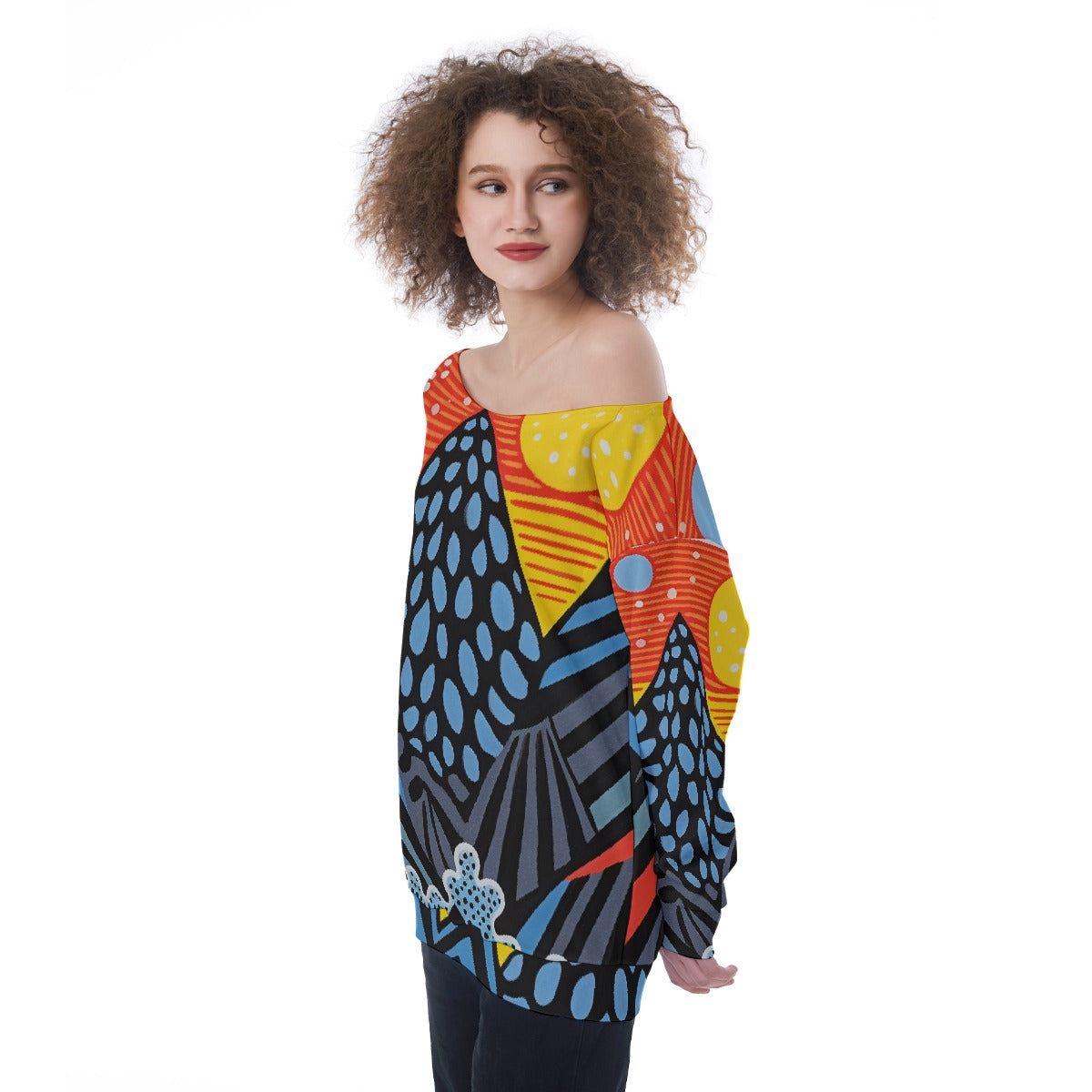 All-Over Print Oversized Women's Off-Shoulder Sweatshirt