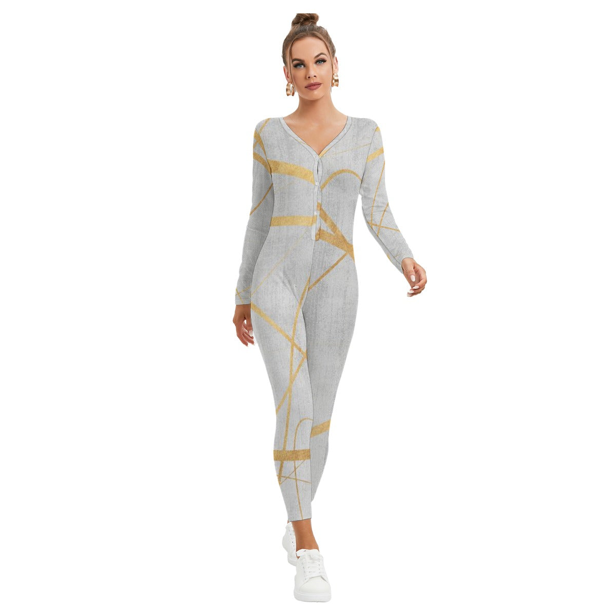 All-Over Print Women's Plunging Neck Jumpsuit
