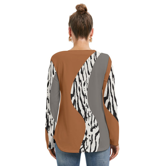 All-Over Print Women's Long Sleeve Neckline Tie Sweatshirt