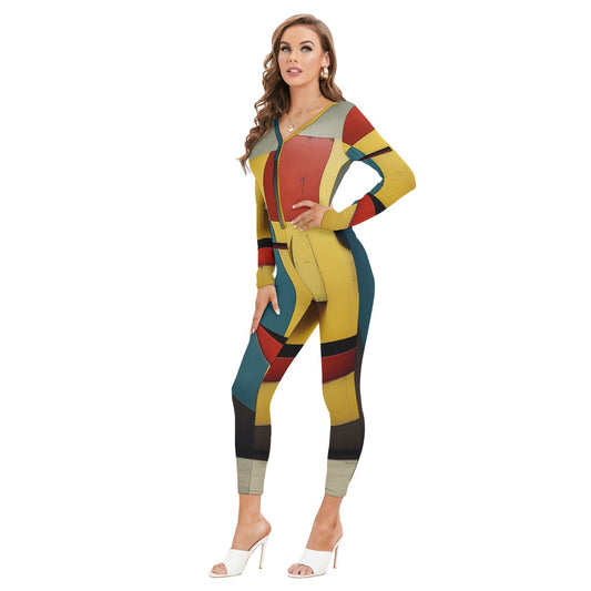 All-Over Print Women's Plunging Neck Jumpsuit