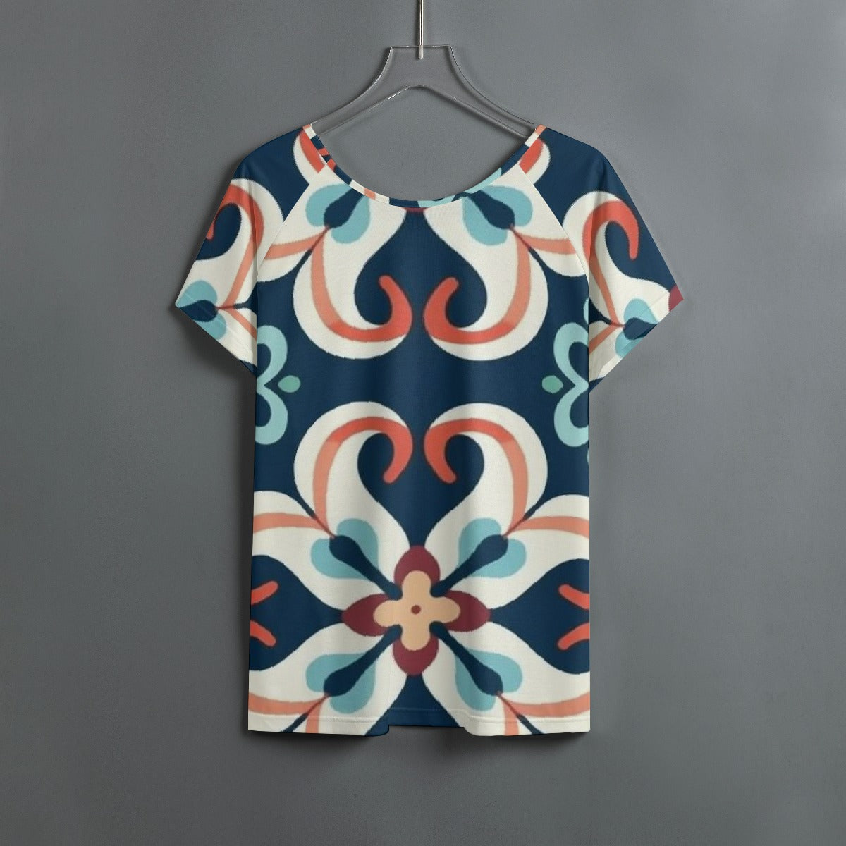 All-Over Print Women's Round Neck T-shirt With Raglan Sleeve