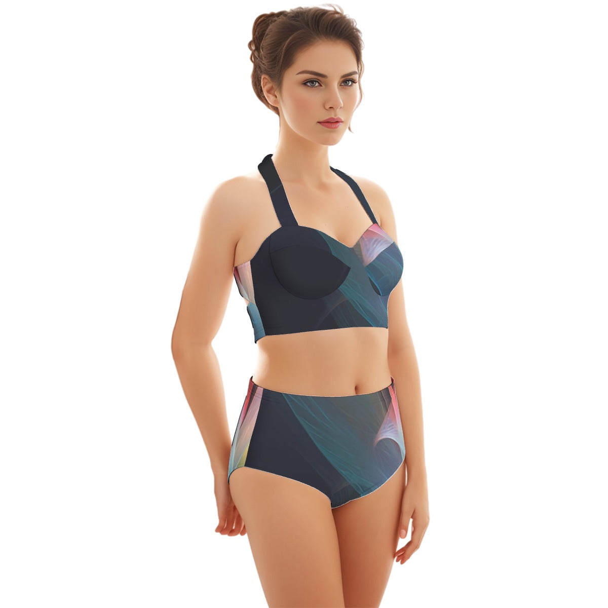 All-Over Print Women's Swimsuit Set With Halter
