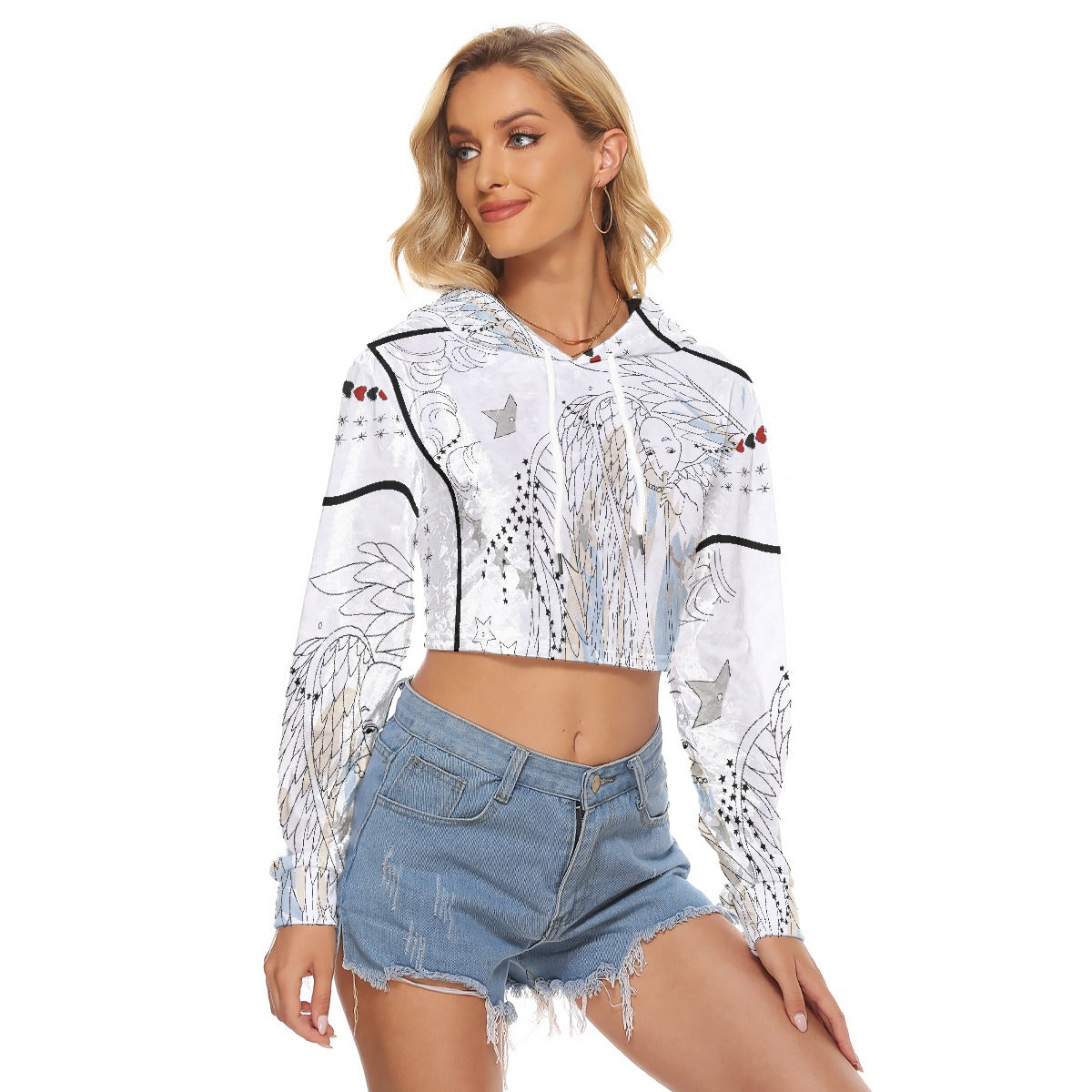 All-Over Print Women's Crop Top Hoodie|Velvet