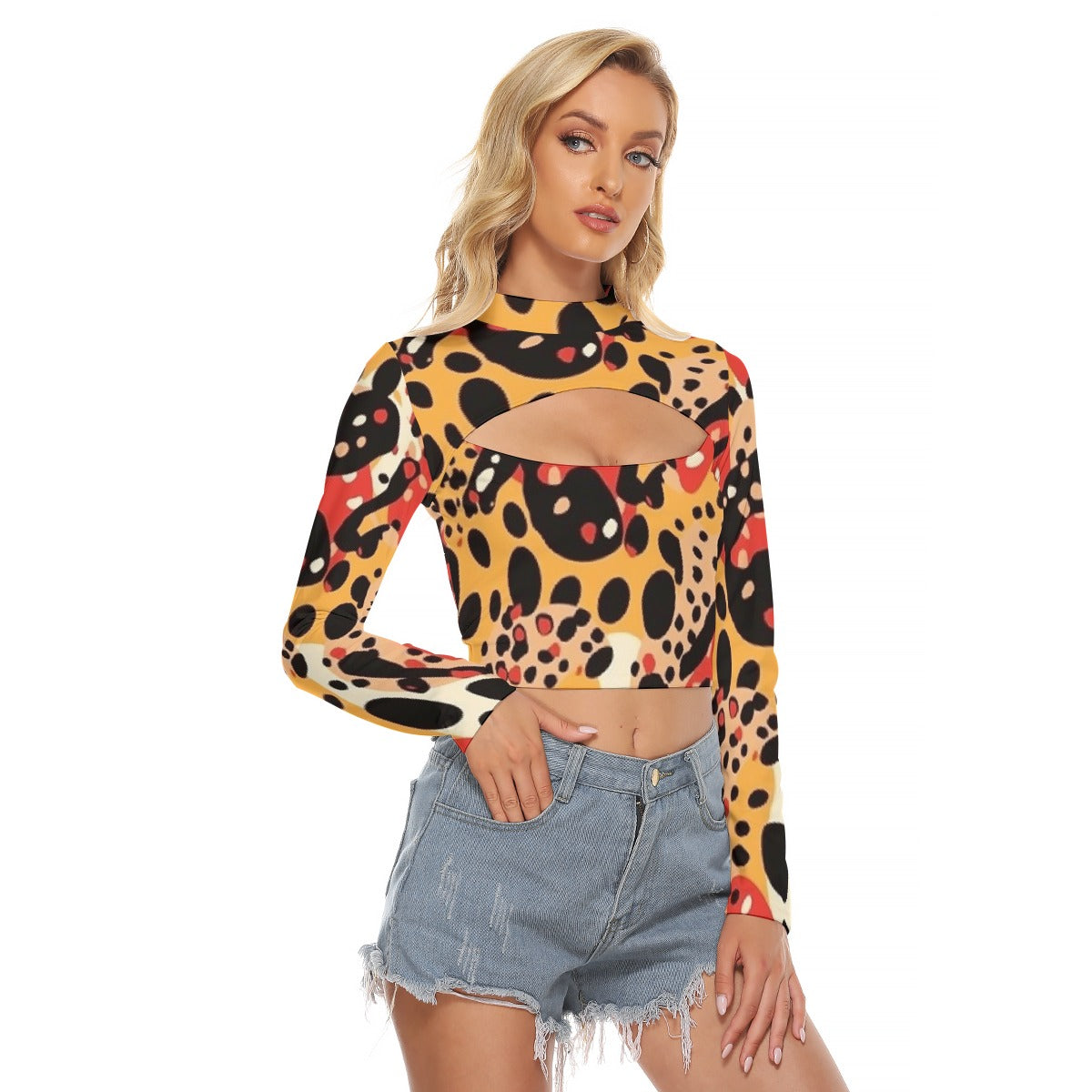 All-Over Print Women's Hollow Chest Keyhole Tight Crop Top