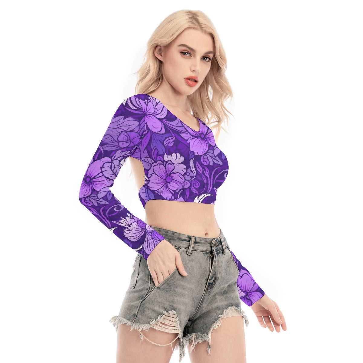 All-Over Print Women's Back Hollow T-shirt With Strap