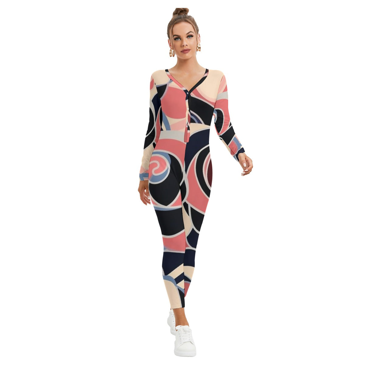 All-Over Print Women's Plunging Neck Jumpsuit