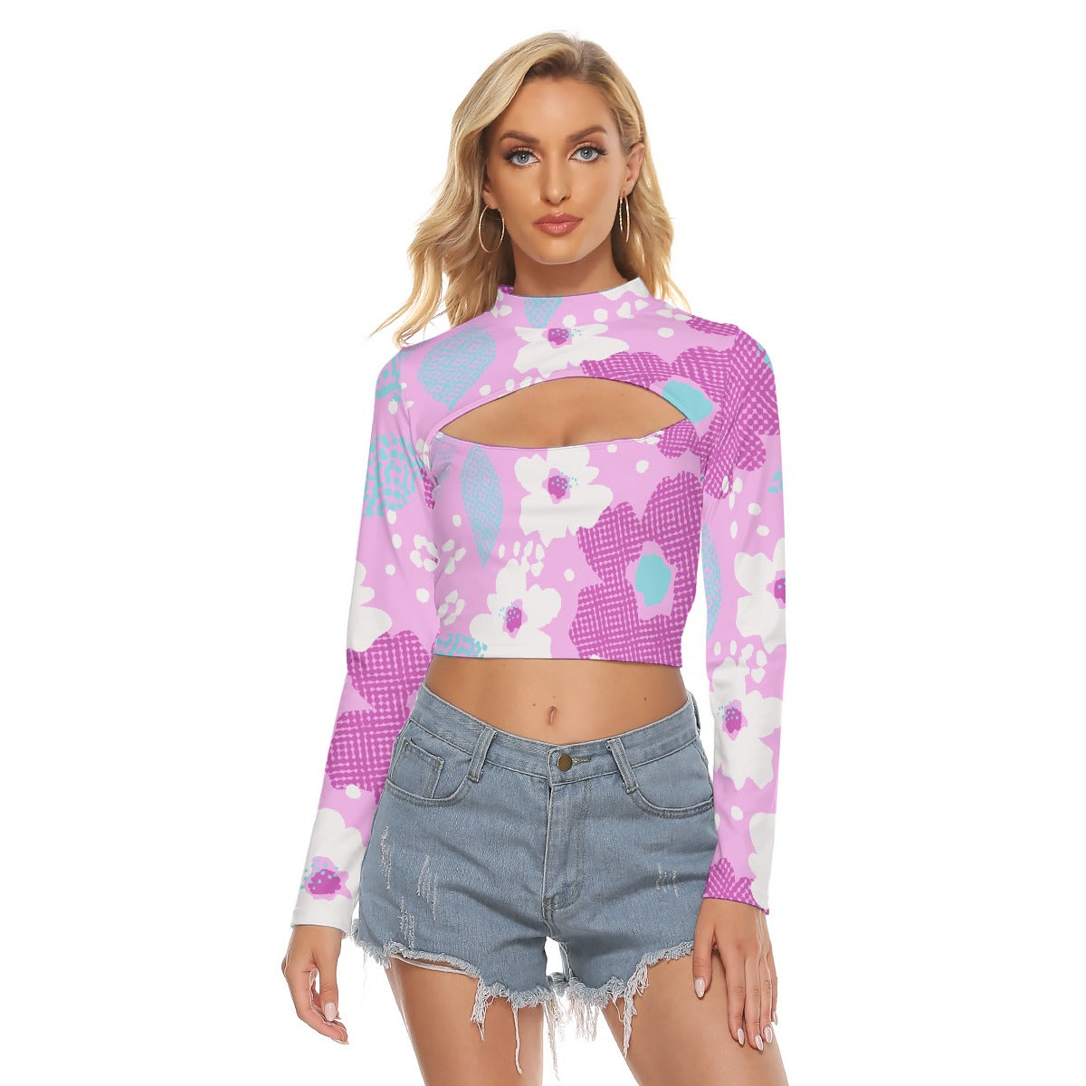 All-Over Print Women's Hollow Chest Keyhole Tight Crop Top