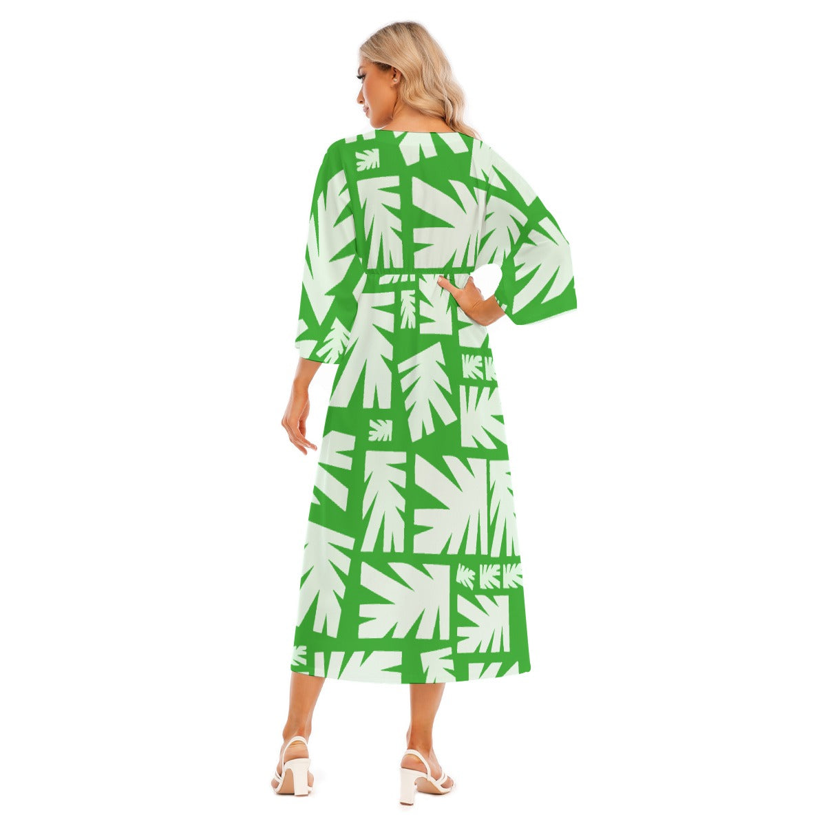All-Over Print Women's Mid-Sleeve Long Dress
