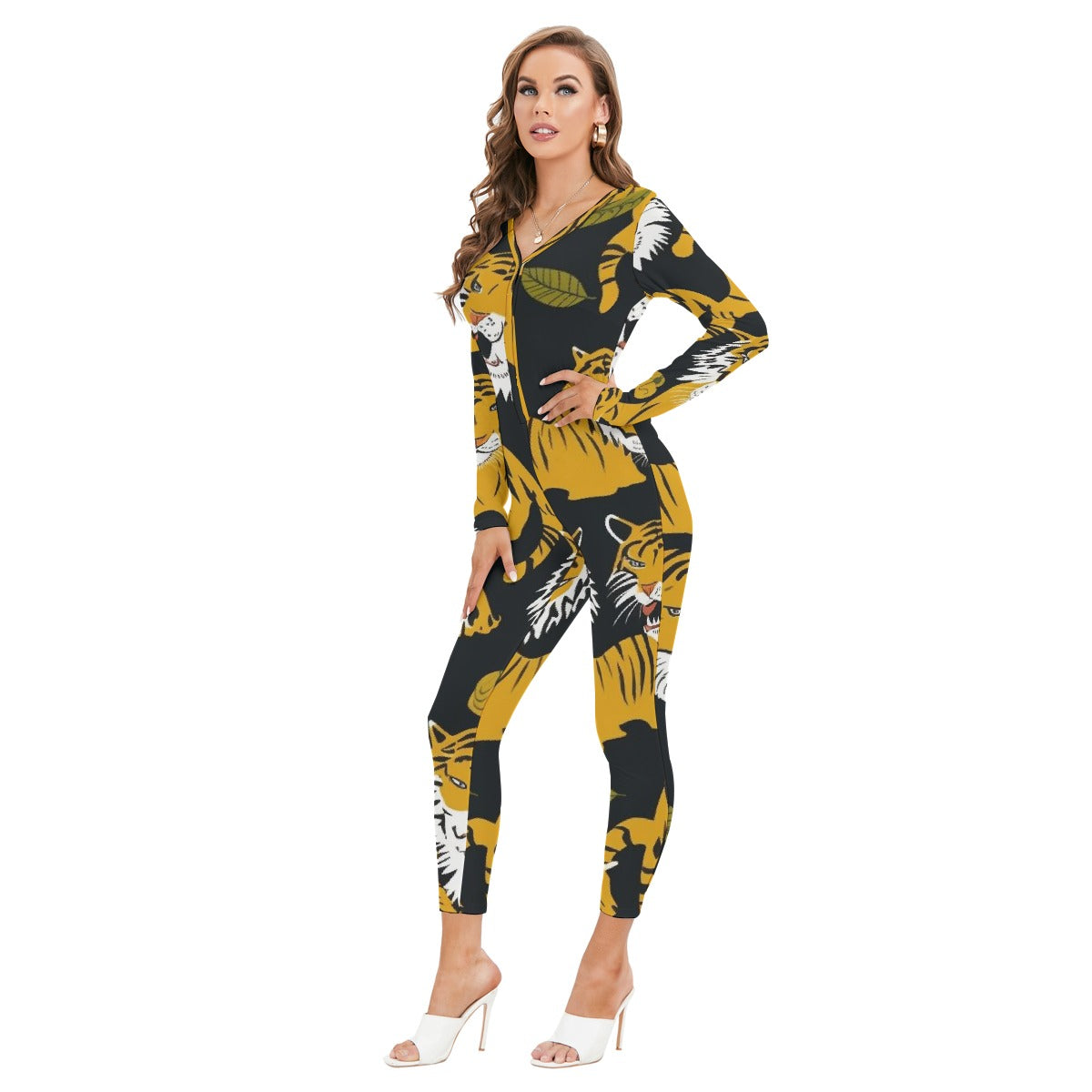 All-Over Print Women's Plunging Neck Jumpsuit