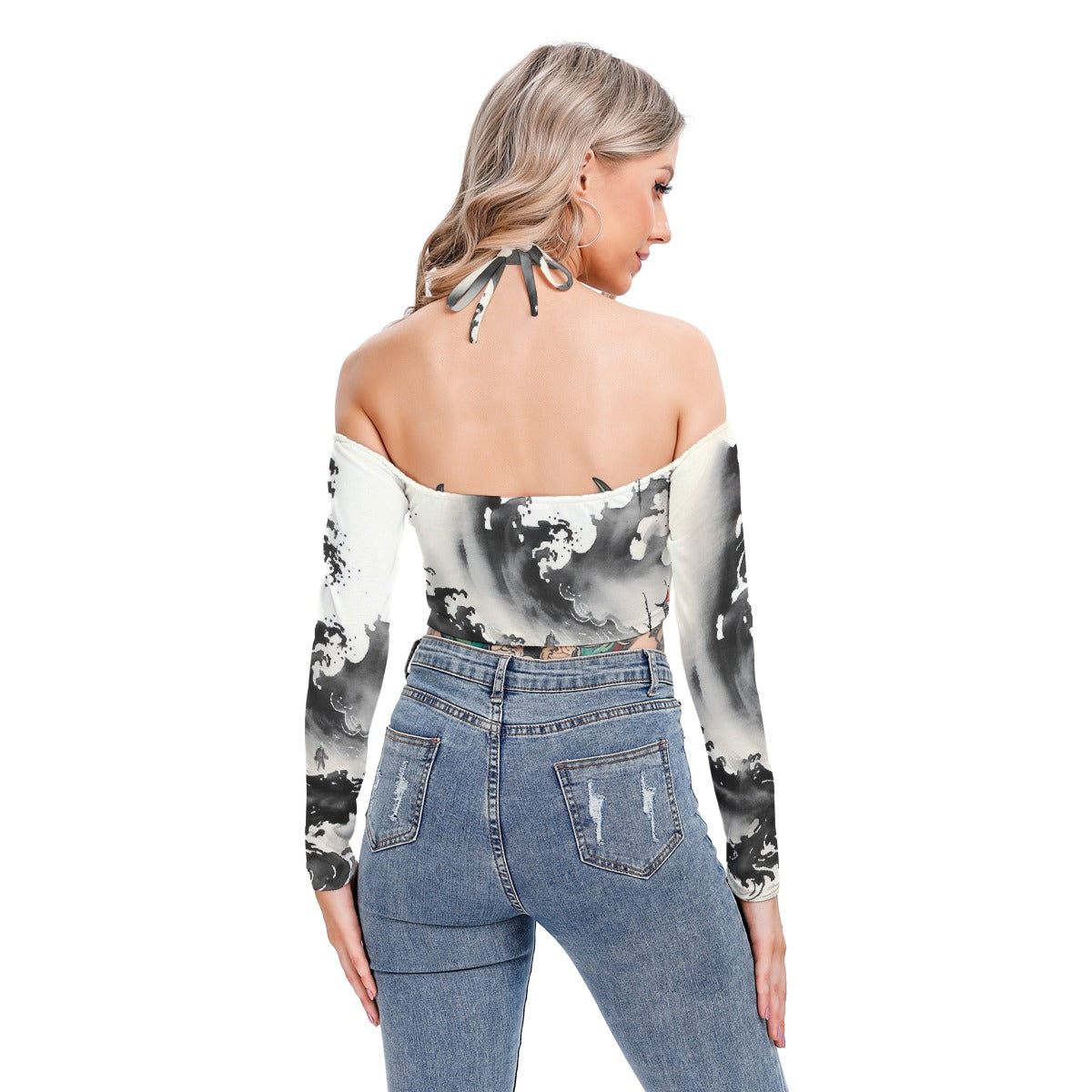All-Over Print Women's Halter Lace-up Top