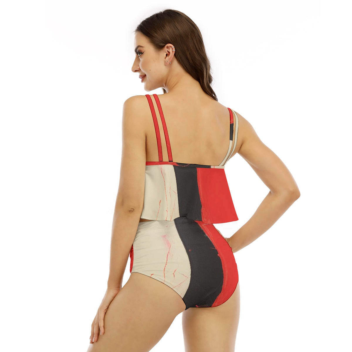 All-Over Print Women's Ruffled Vest Bikini Swimsuit