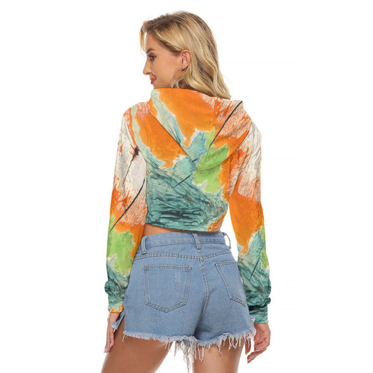 All-Over Print Women's Crop Top Hoodie|Velvet