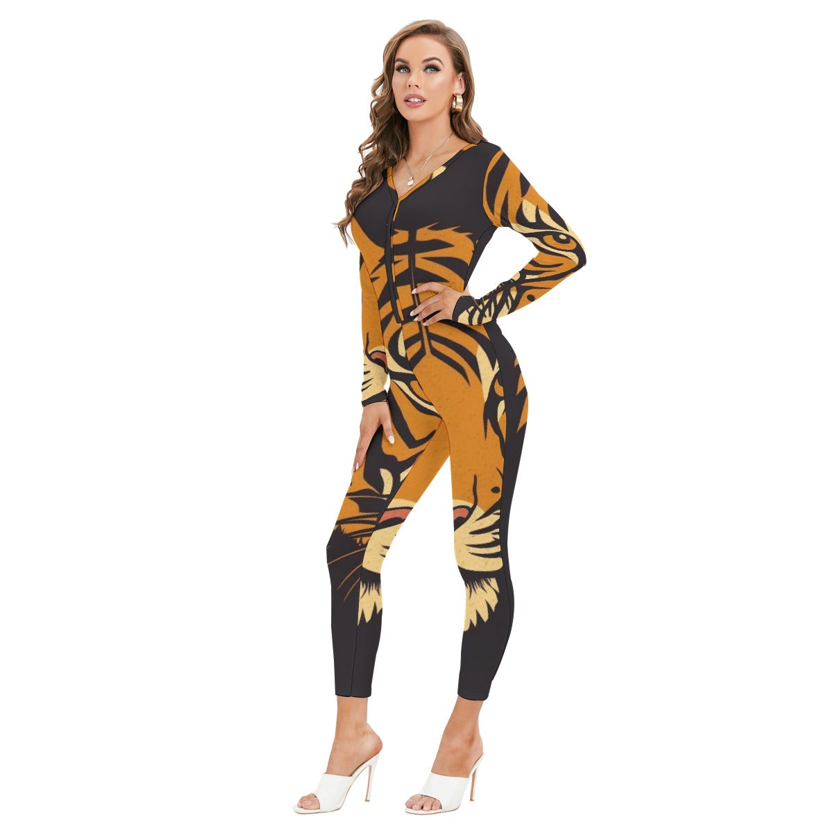 All-Over Print Women's Plunging Neck Jumpsuit