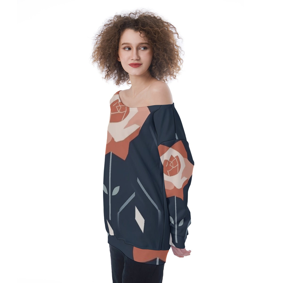 All-Over Print Oversized Women's Off-Shoulder Sweatshirt