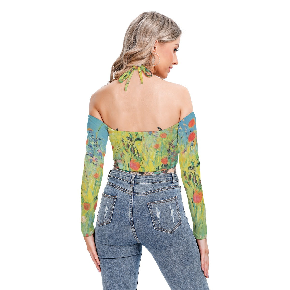 All-Over Print Women's Halter Lace-up Top