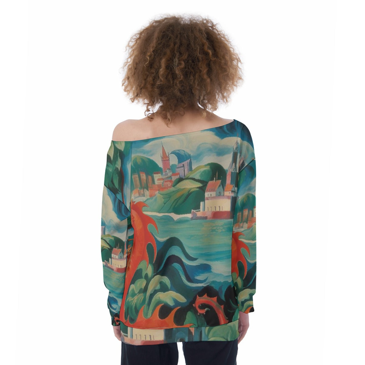 All-Over Print Oversized Women's Off-Shoulder Sweatshirt
