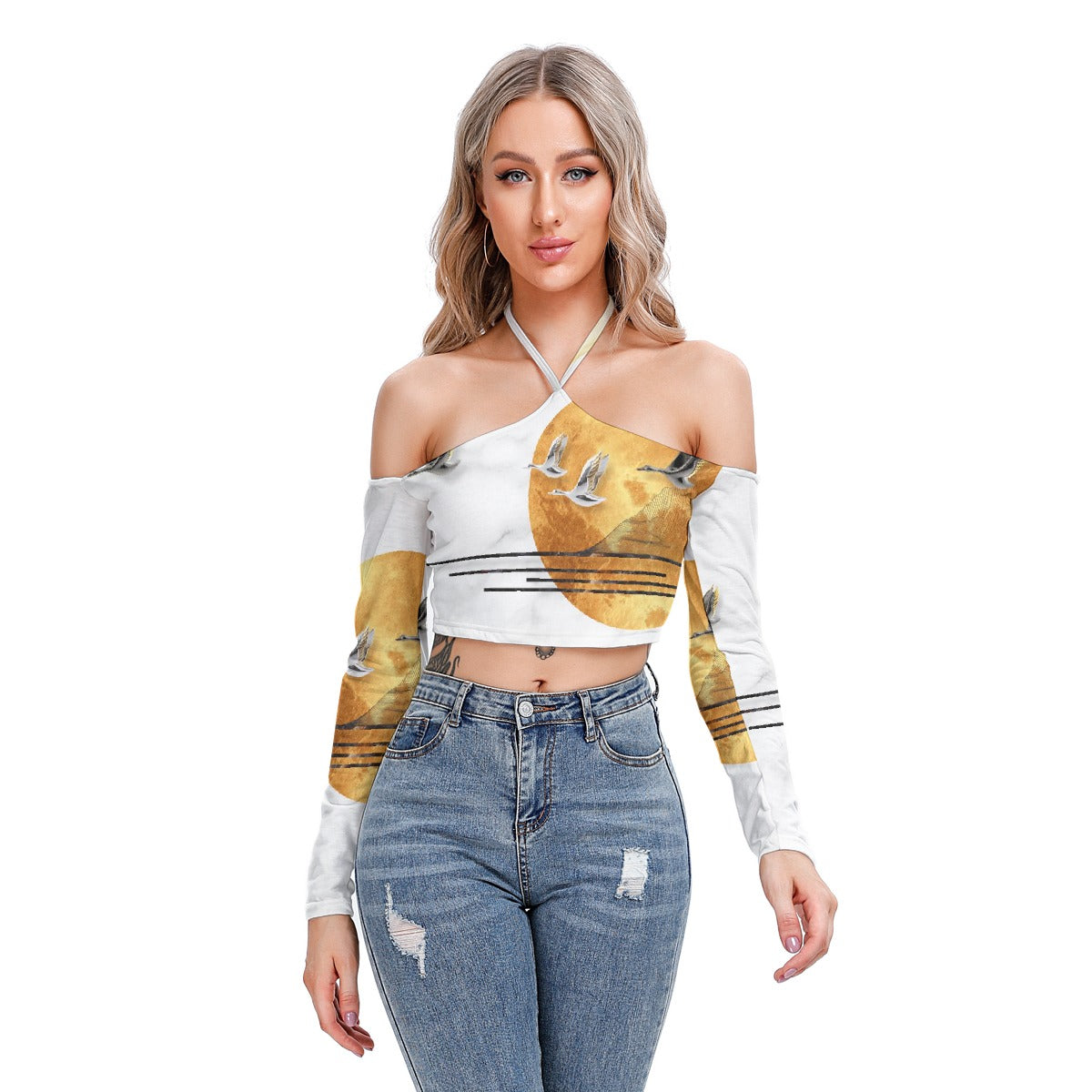 All-Over Print Women's Halter Lace-up Top