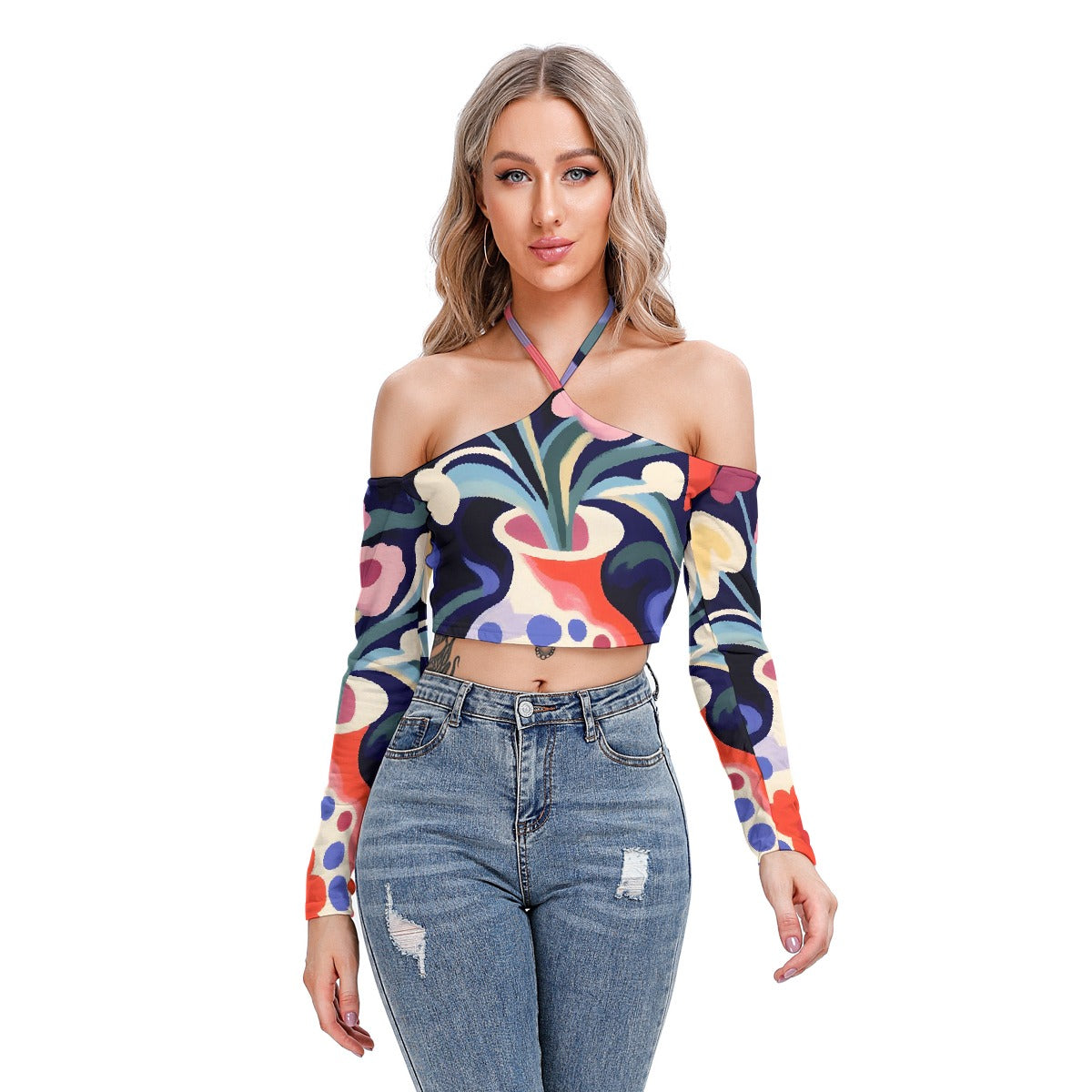 All-Over Print Women's Halter Lace-up Top