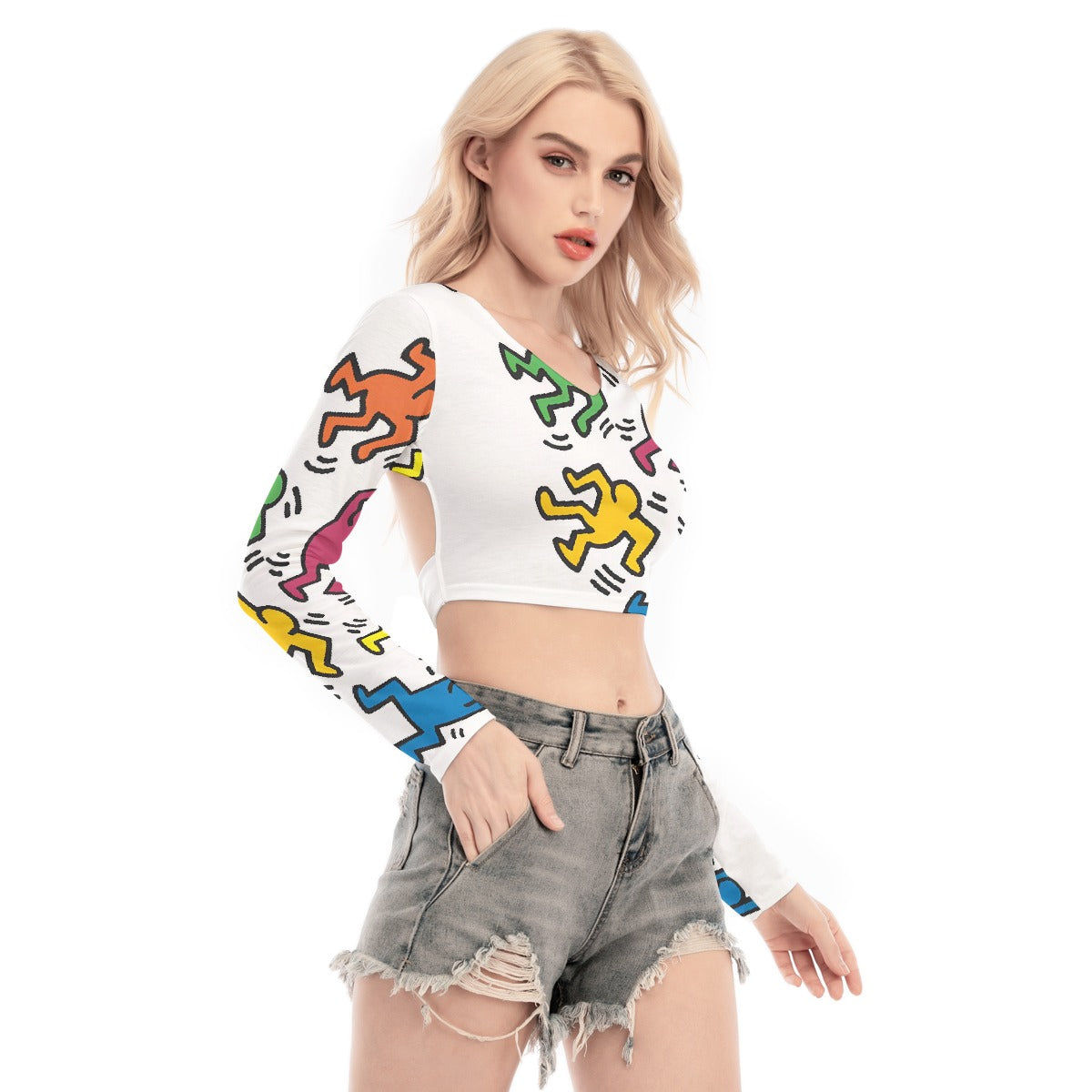 All-Over Print Women's Back Hollow T-shirt With Strap