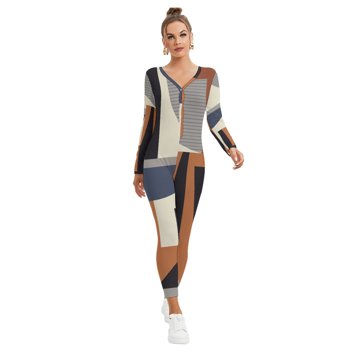 All-Over Print Women's Plunging Neck Jumpsuit