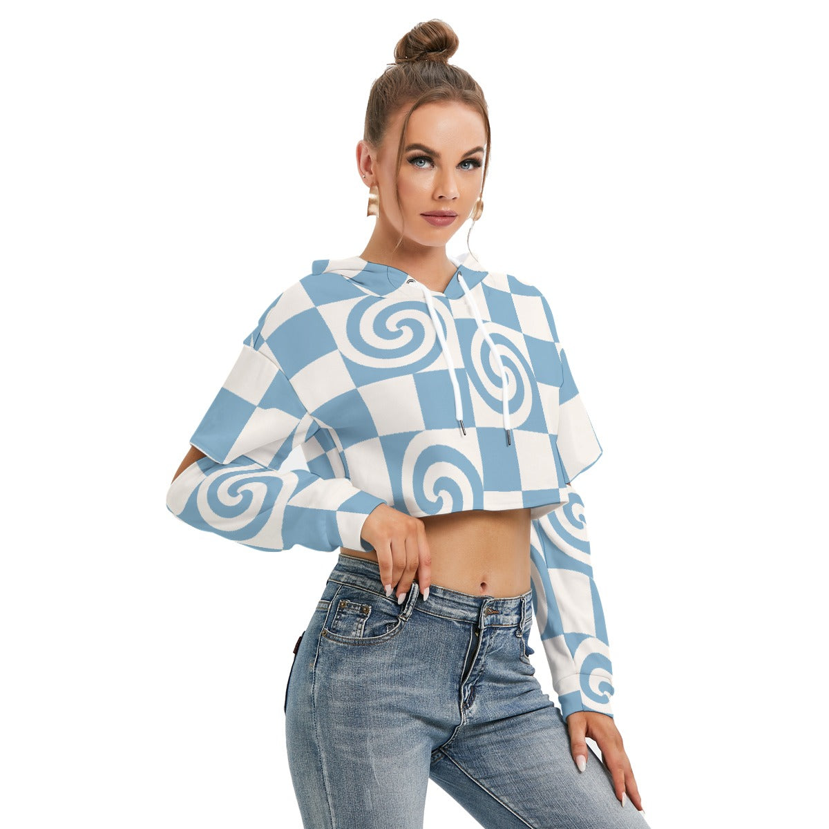 All-Over Print Women's Heavy Fleece Hoodie With Hollow Out Sleeve