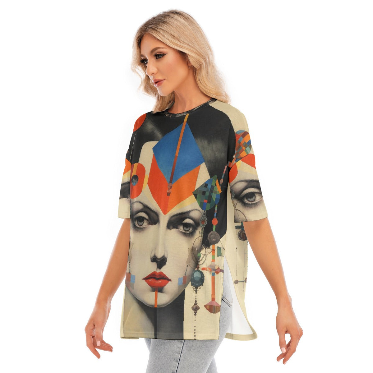 All-Over Print Women's Short Sleeves T-shirt With Hem Split