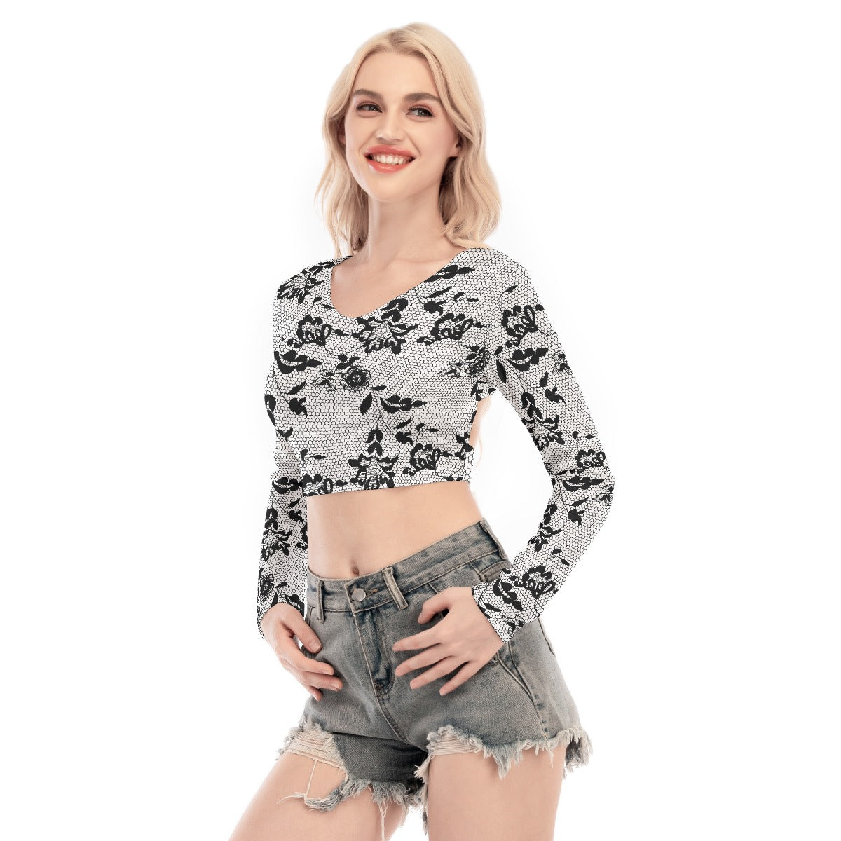 All-Over Print Women's Back Hollow T-shirt With Strap