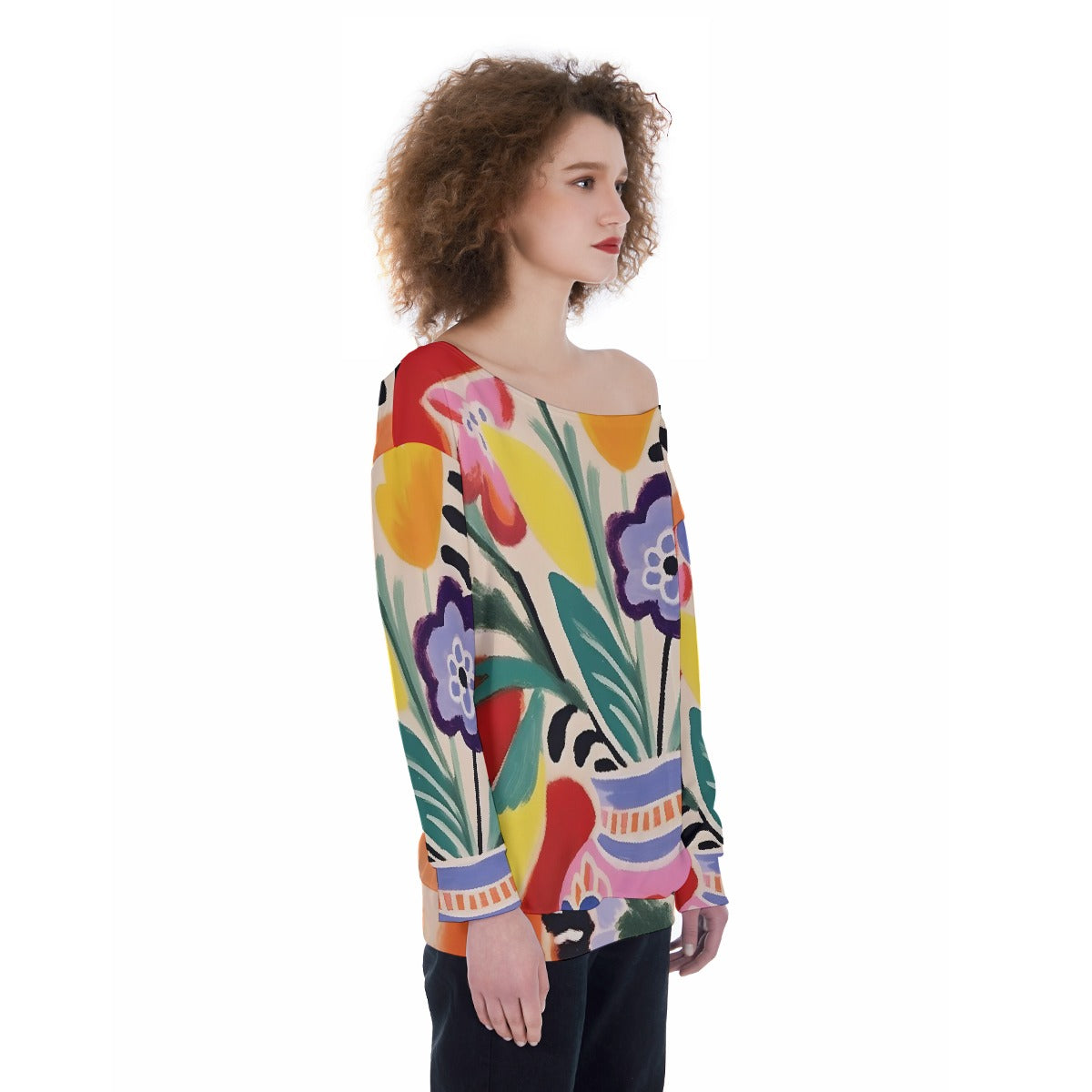 All-Over Print Oversized Women's Off-Shoulder Sweatshirt