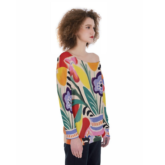 All-Over Print Oversized Women's Off-Shoulder Sweatshirt