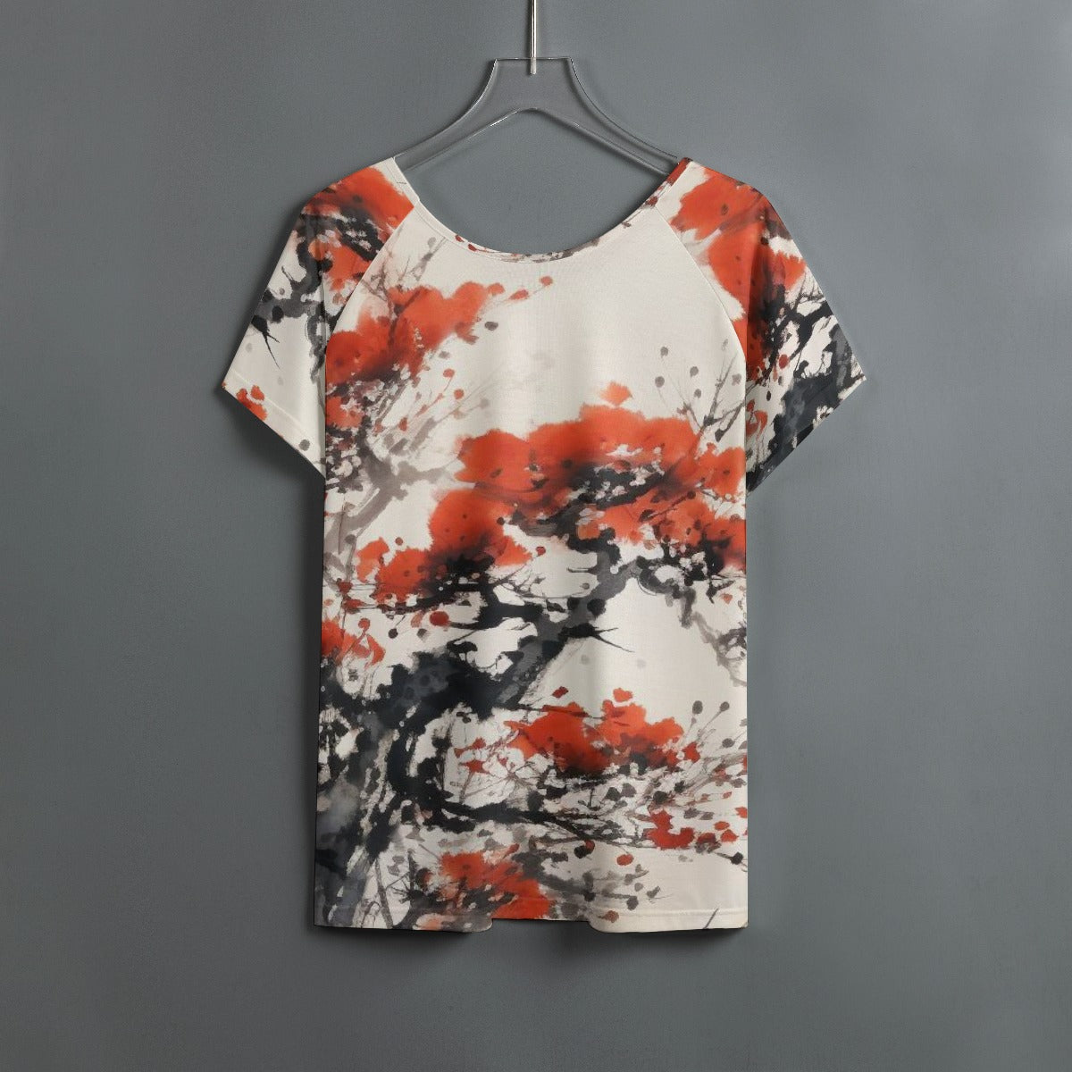 All-Over Print Women's Round Neck T-shirt With Raglan Sleeve