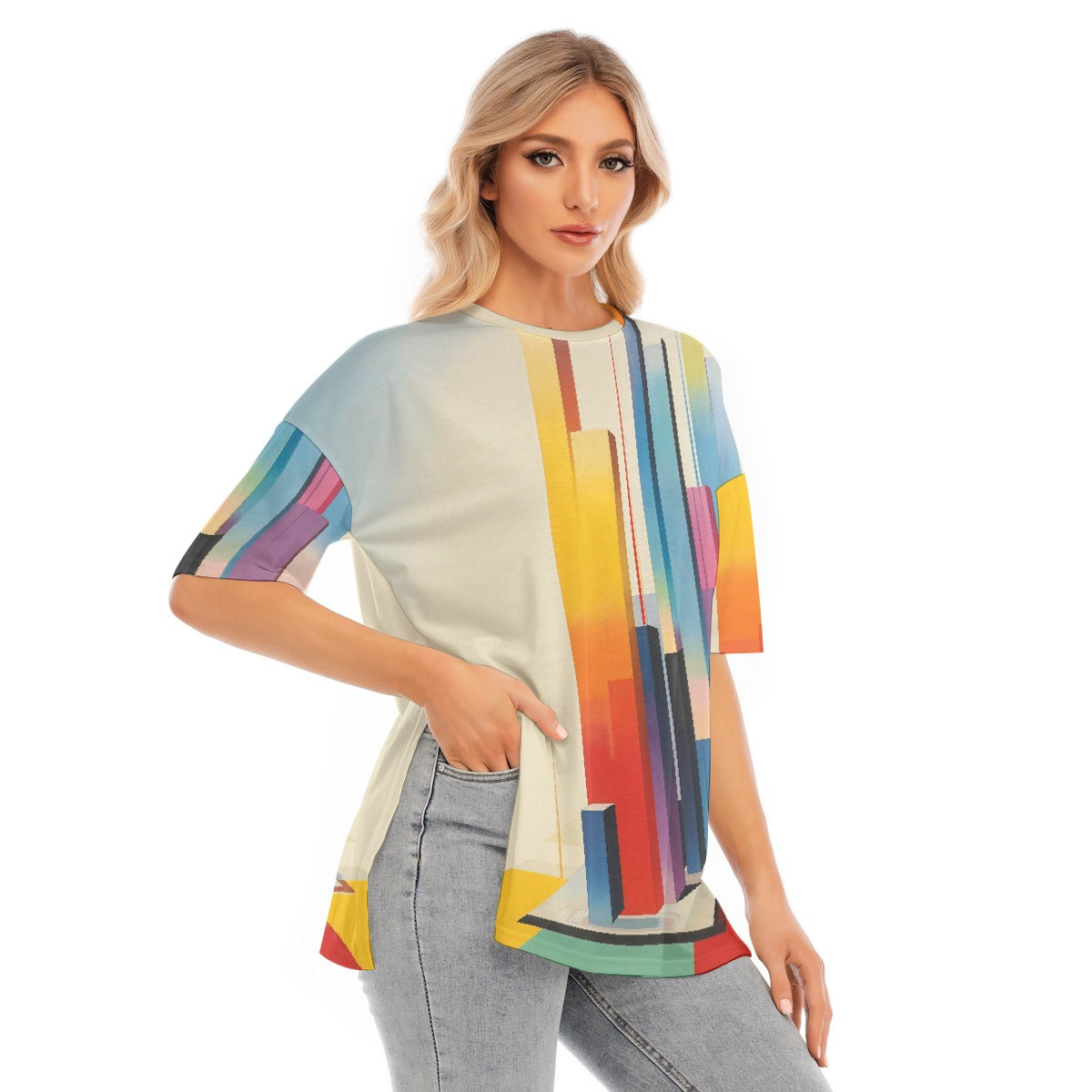 All-Over Print Women's Short Sleeves T-shirt With Hem Split