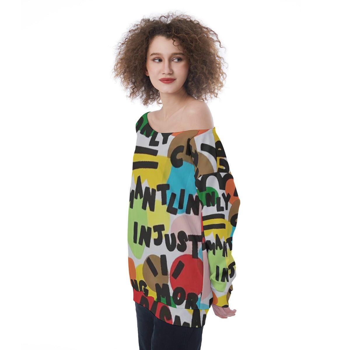 All-Over Print Oversized Women's Off-Shoulder Sweatshirt
