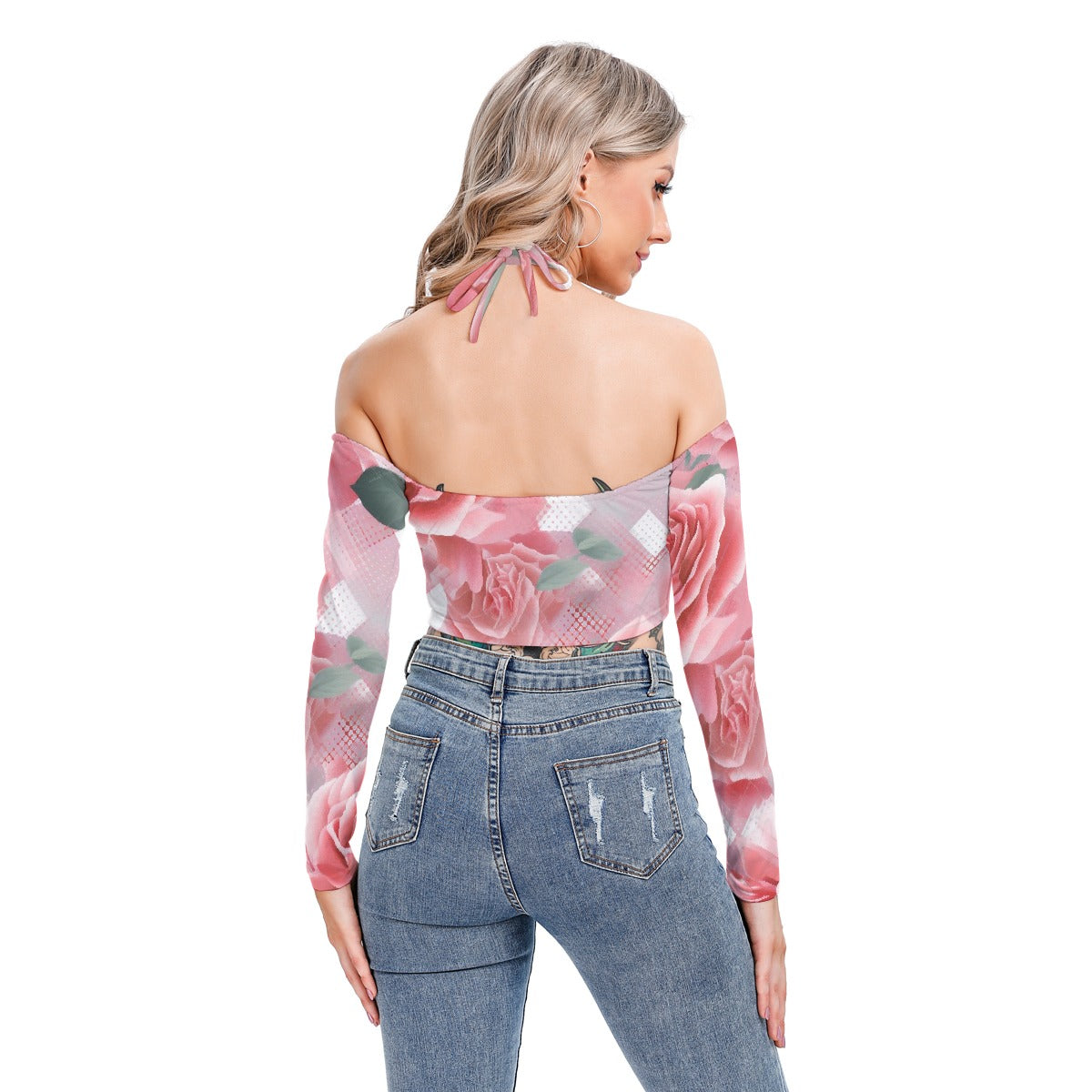 All-Over Print Women's Halter Lace-up Top