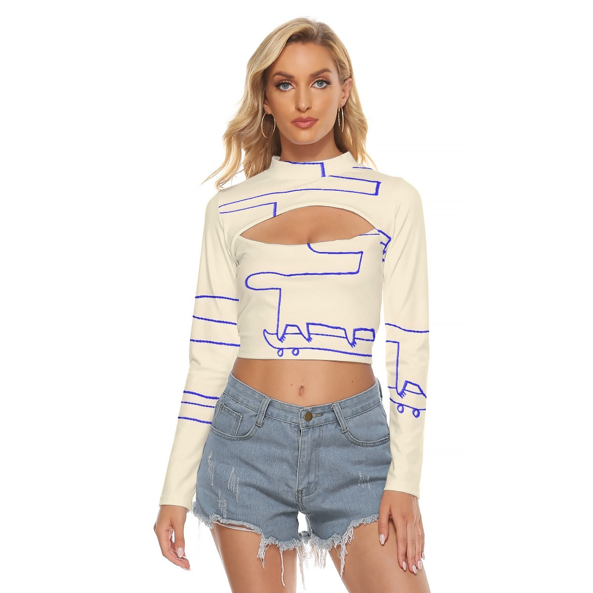 All-Over Print Women's Hollow Chest Keyhole Tight Crop Top