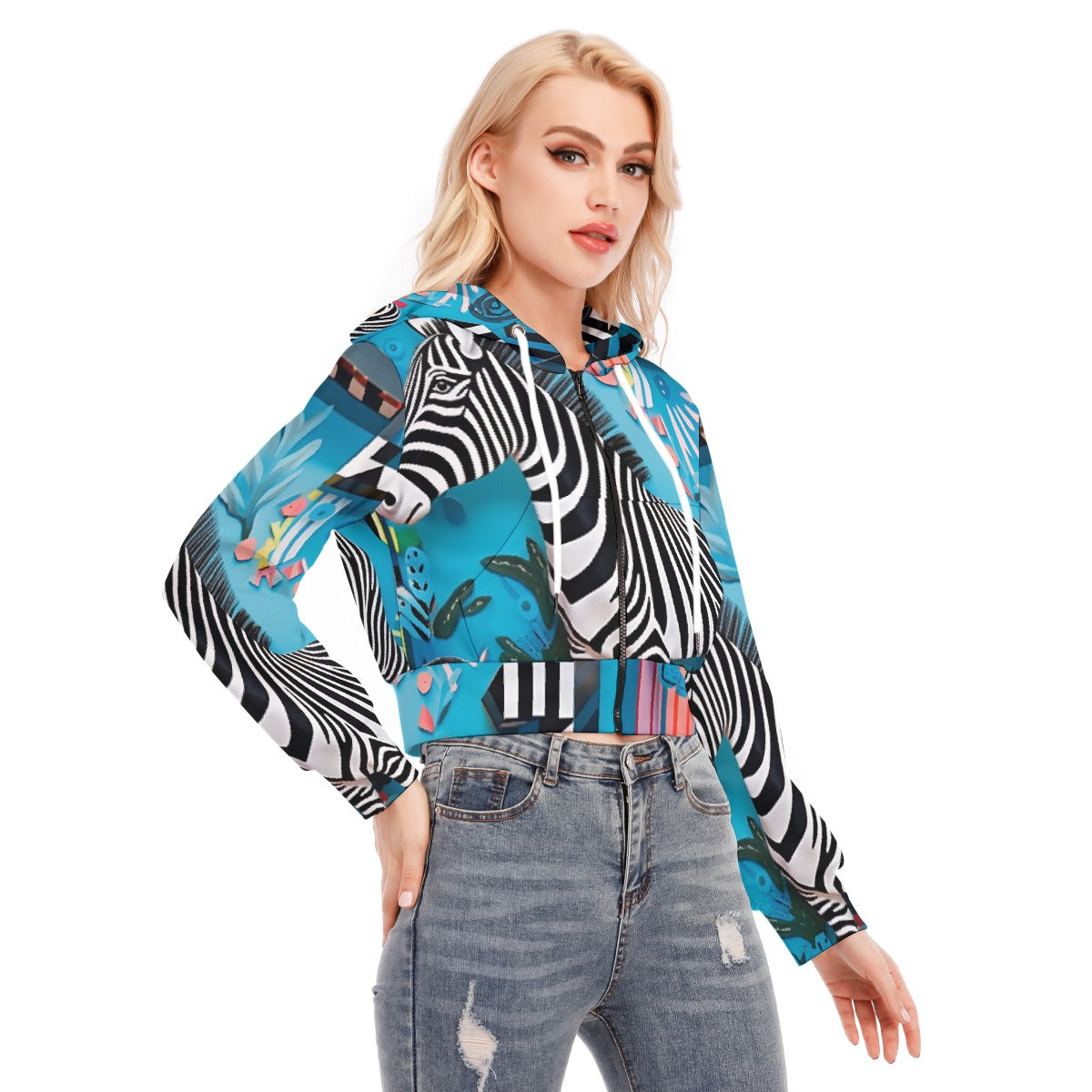 All-Over Print Women's Crop Top Hoodie With Zipper Closure