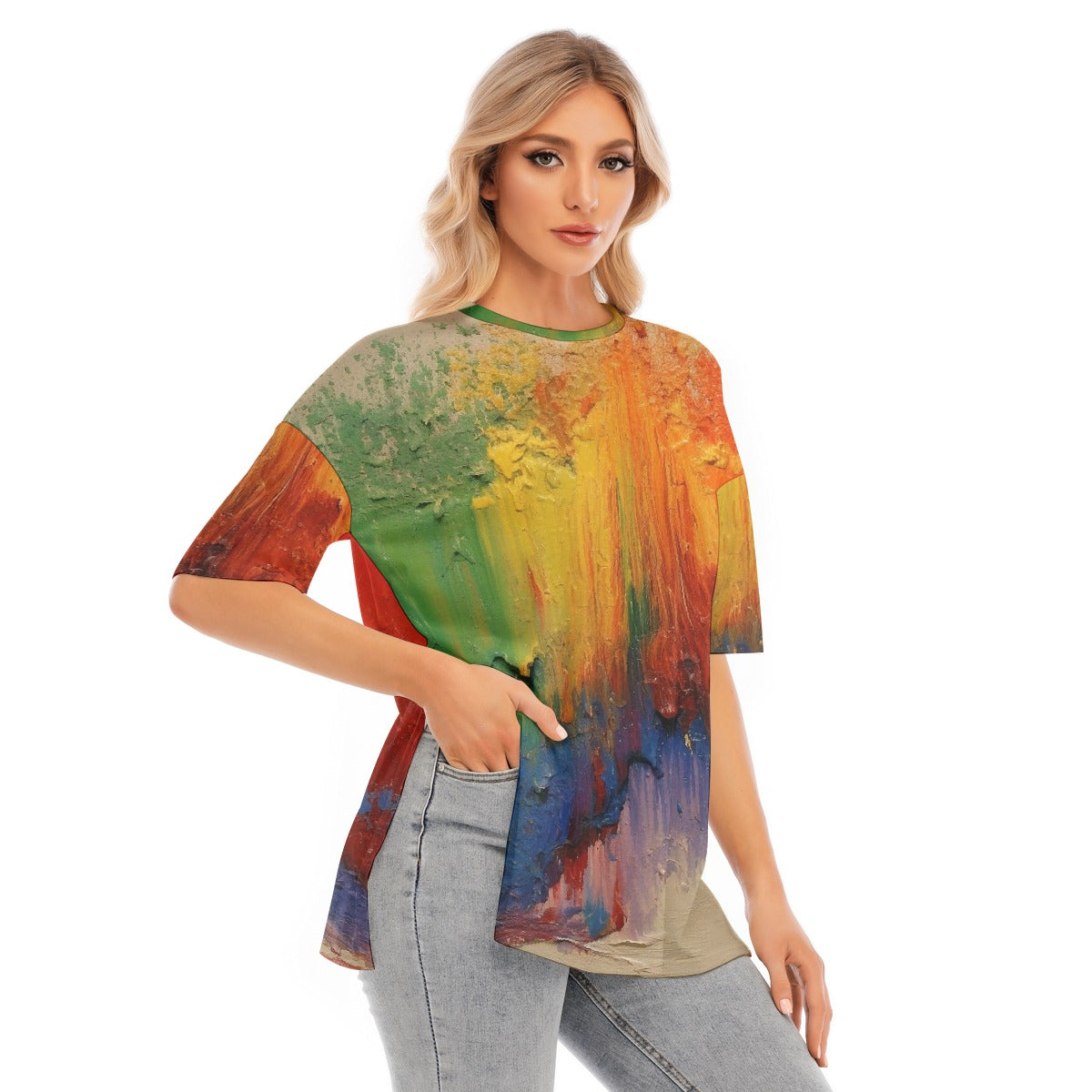 All-Over Print Women's Short Sleeves T-shirt With Hem Split