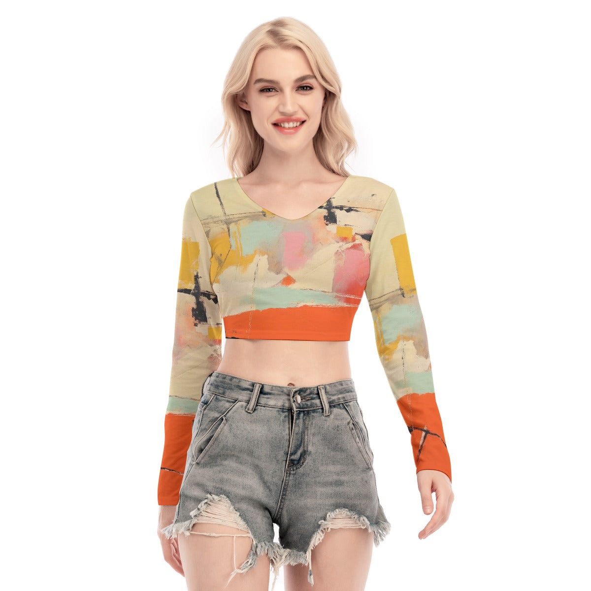 All-Over Print Women's Back Hollow T-shirt With Strap