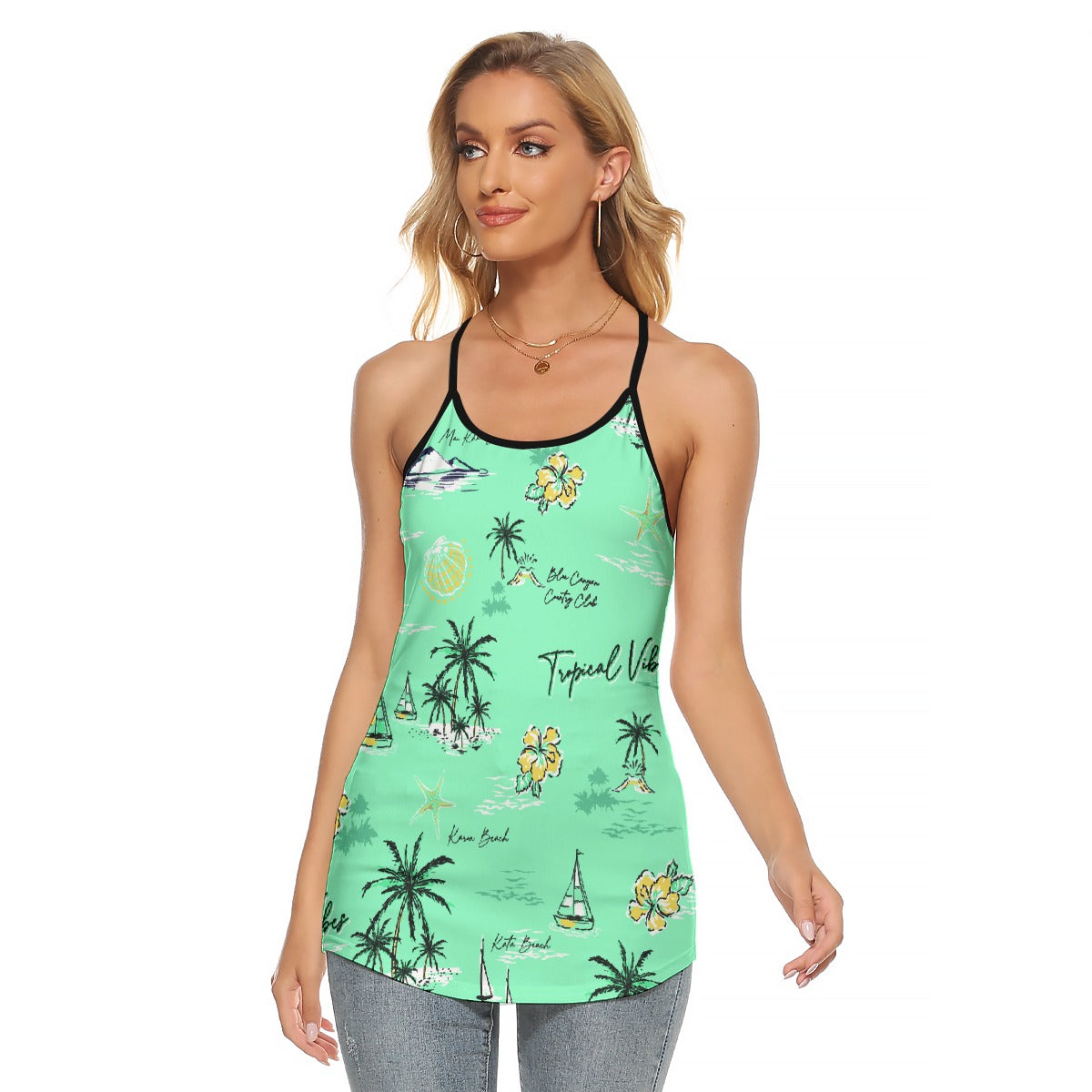 All-Over Print Women's Criss-Cross Open Back Tank Top