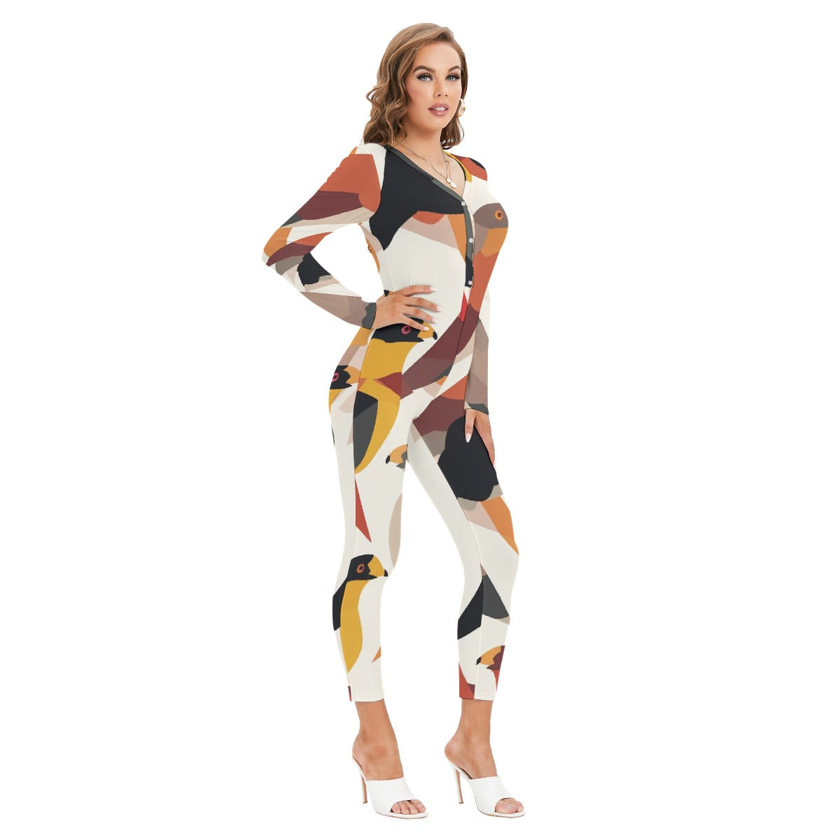 All-Over Print Women's Plunging Neck Jumpsuit