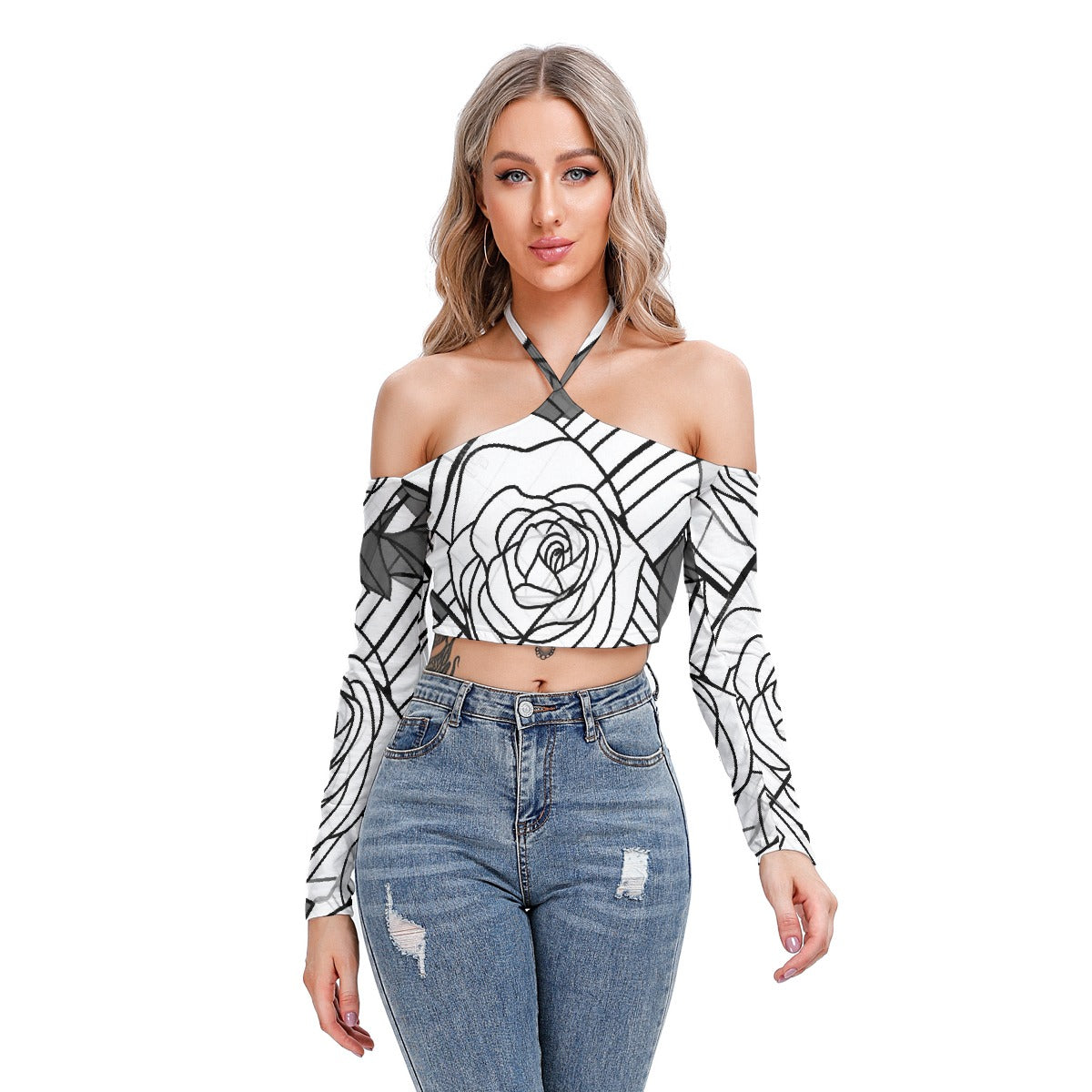 All-Over Print Women's Halter Lace-up Top