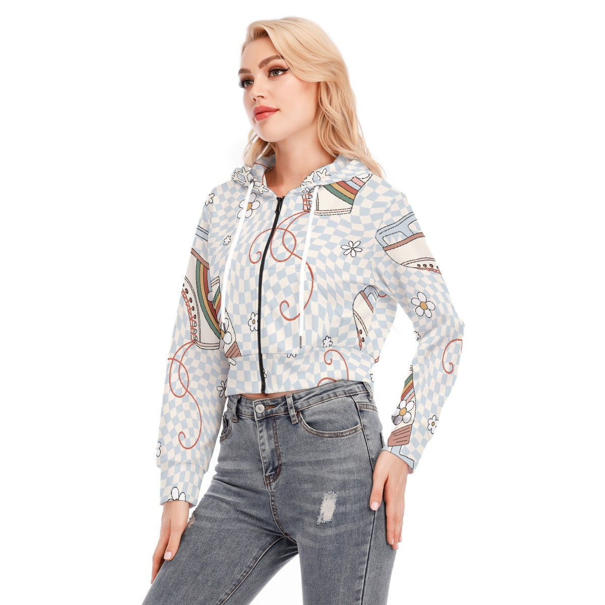 All-Over Print Women's Crop Top Hoodie With Zipper Closure