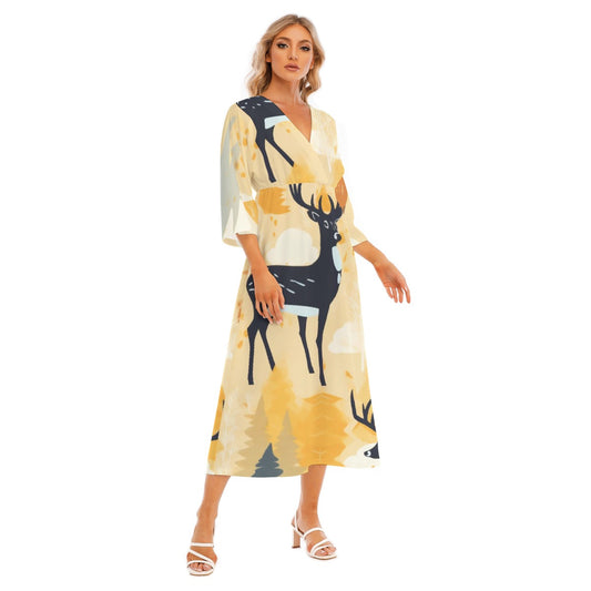 All-Over Print Women's Mid-Sleeve Long Dress