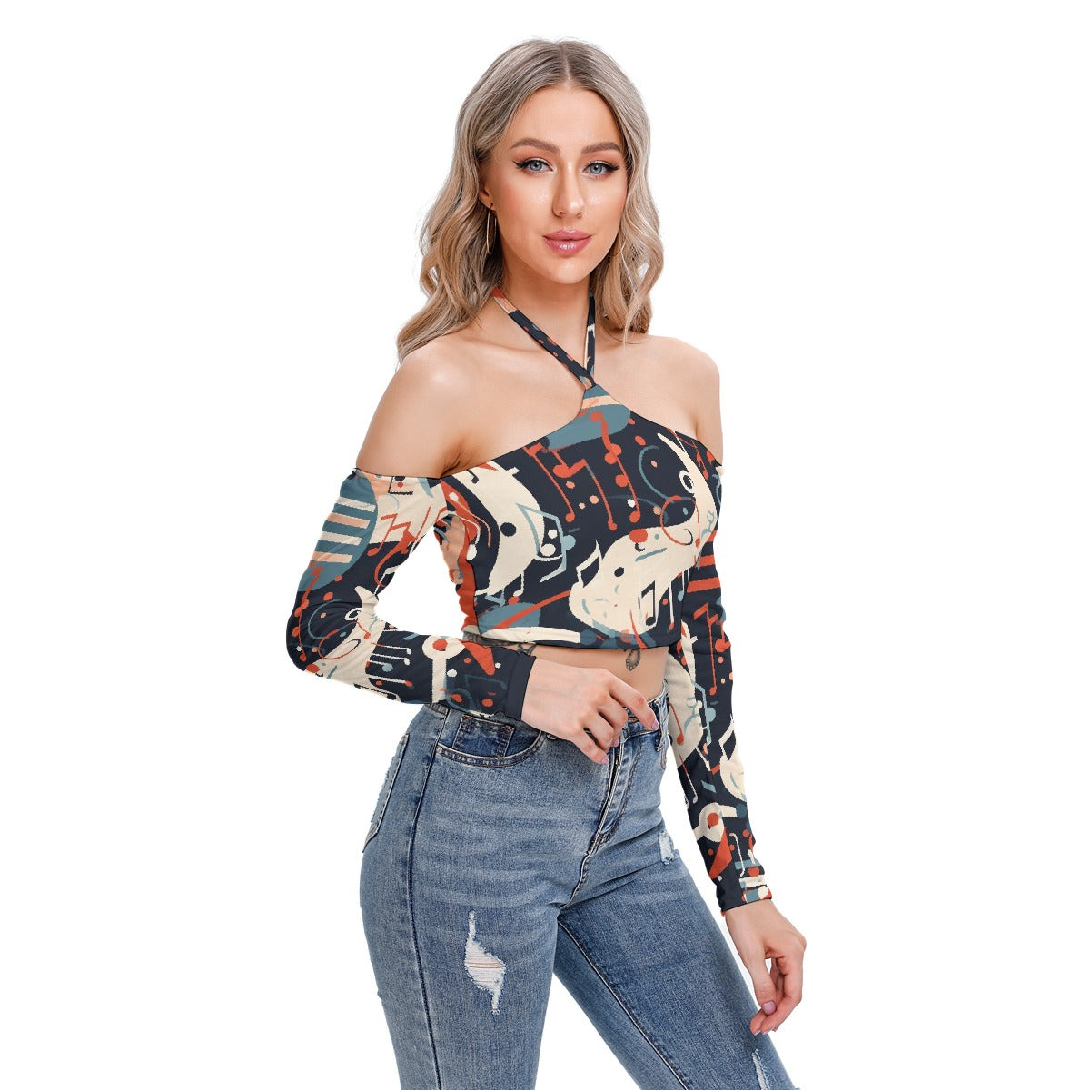 All-Over Print Women's Halter Lace-up Top