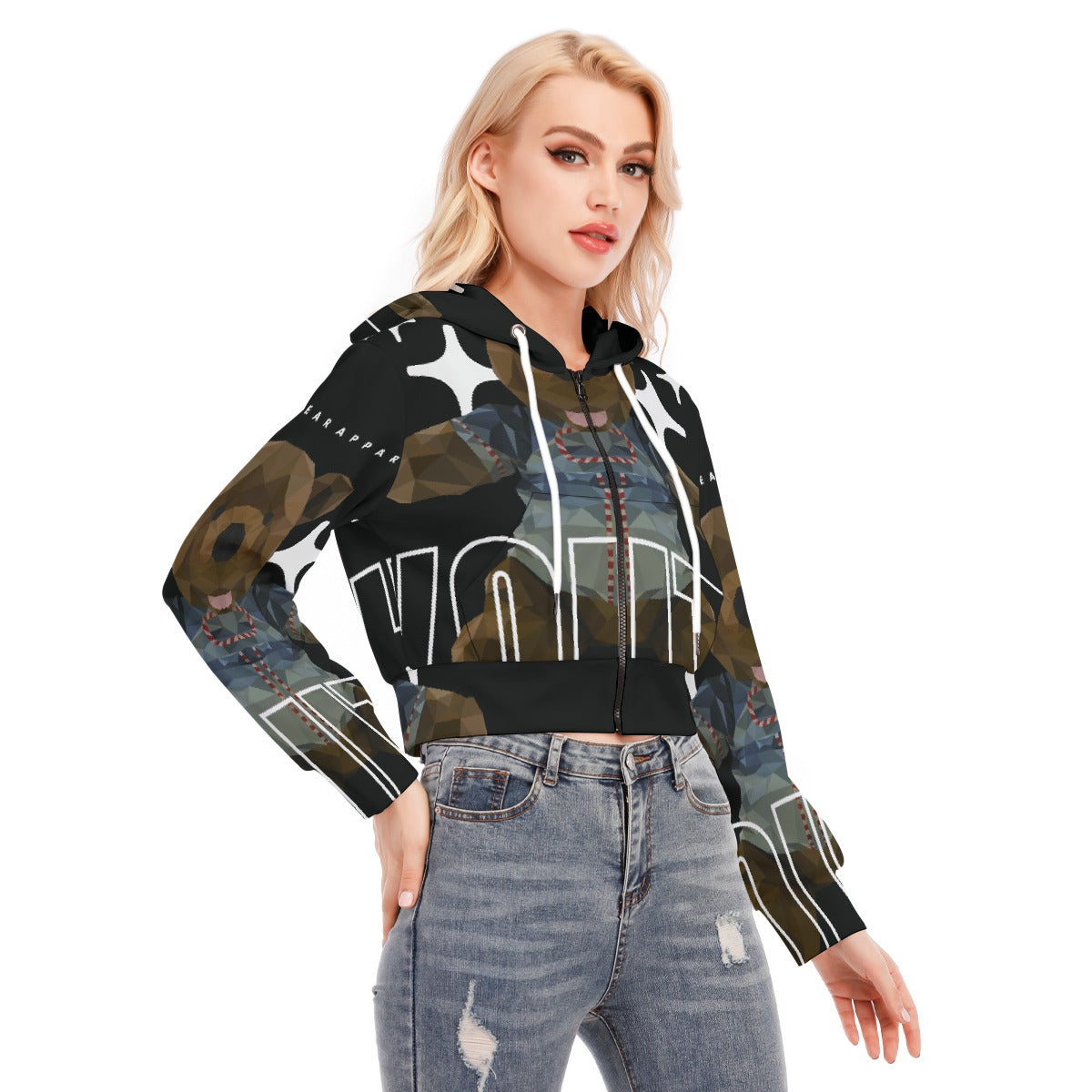 All-Over Print Women's Crop Top Hoodie With Zipper Closure