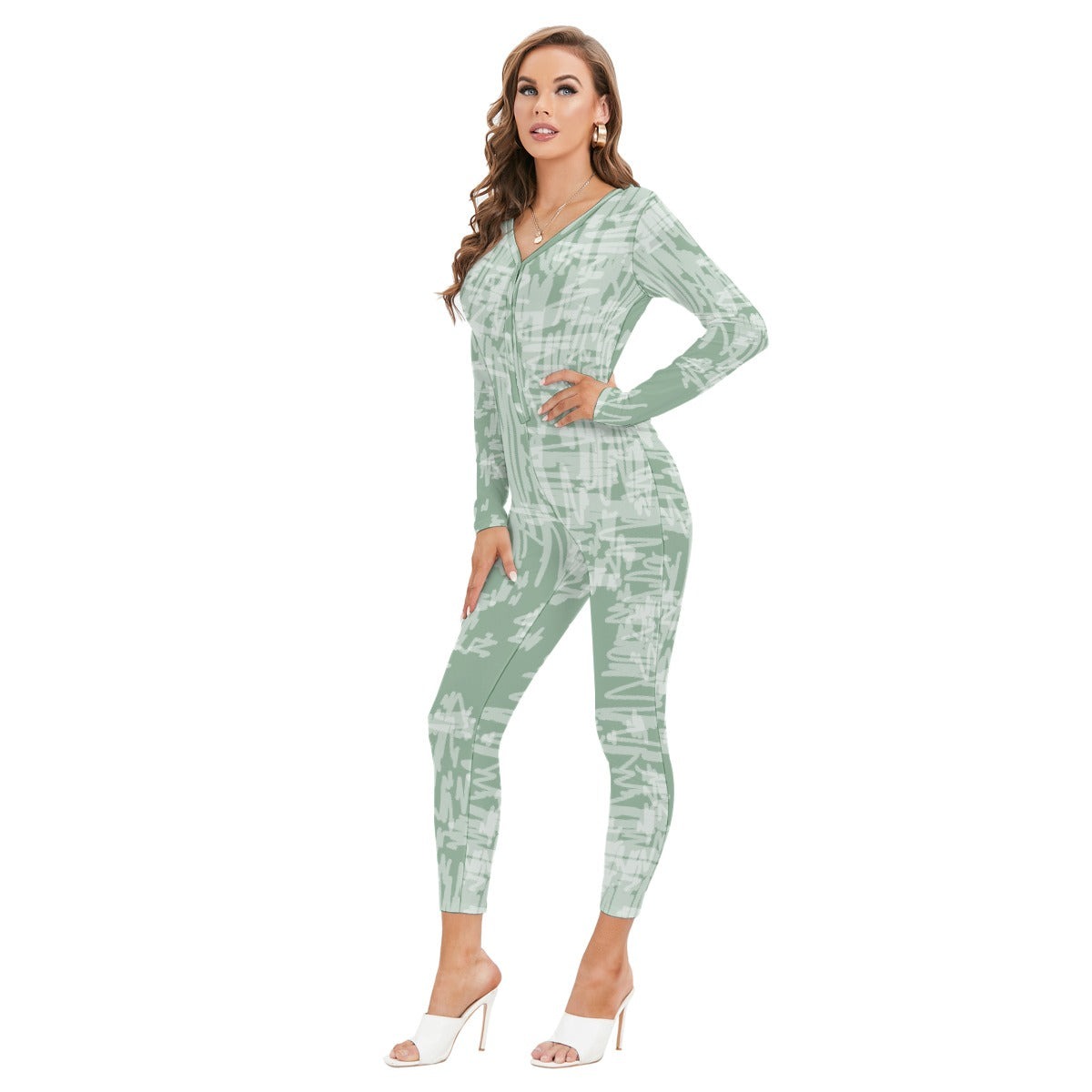 All-Over Print Women's Plunging Neck Jumpsuit