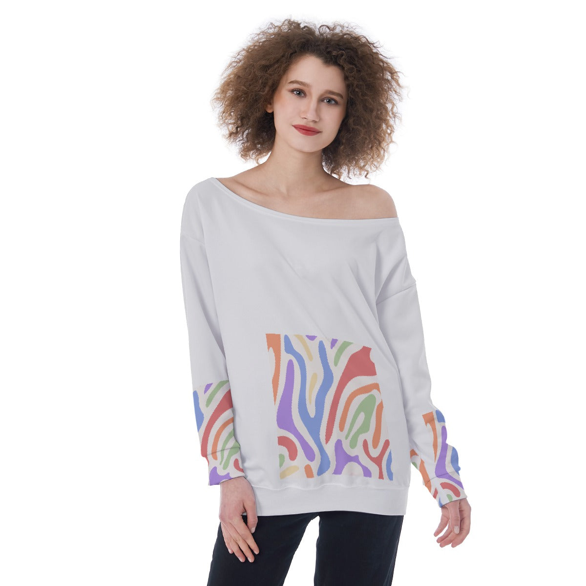 All-Over Print Oversized Women's Off-Shoulder Sweatshirt