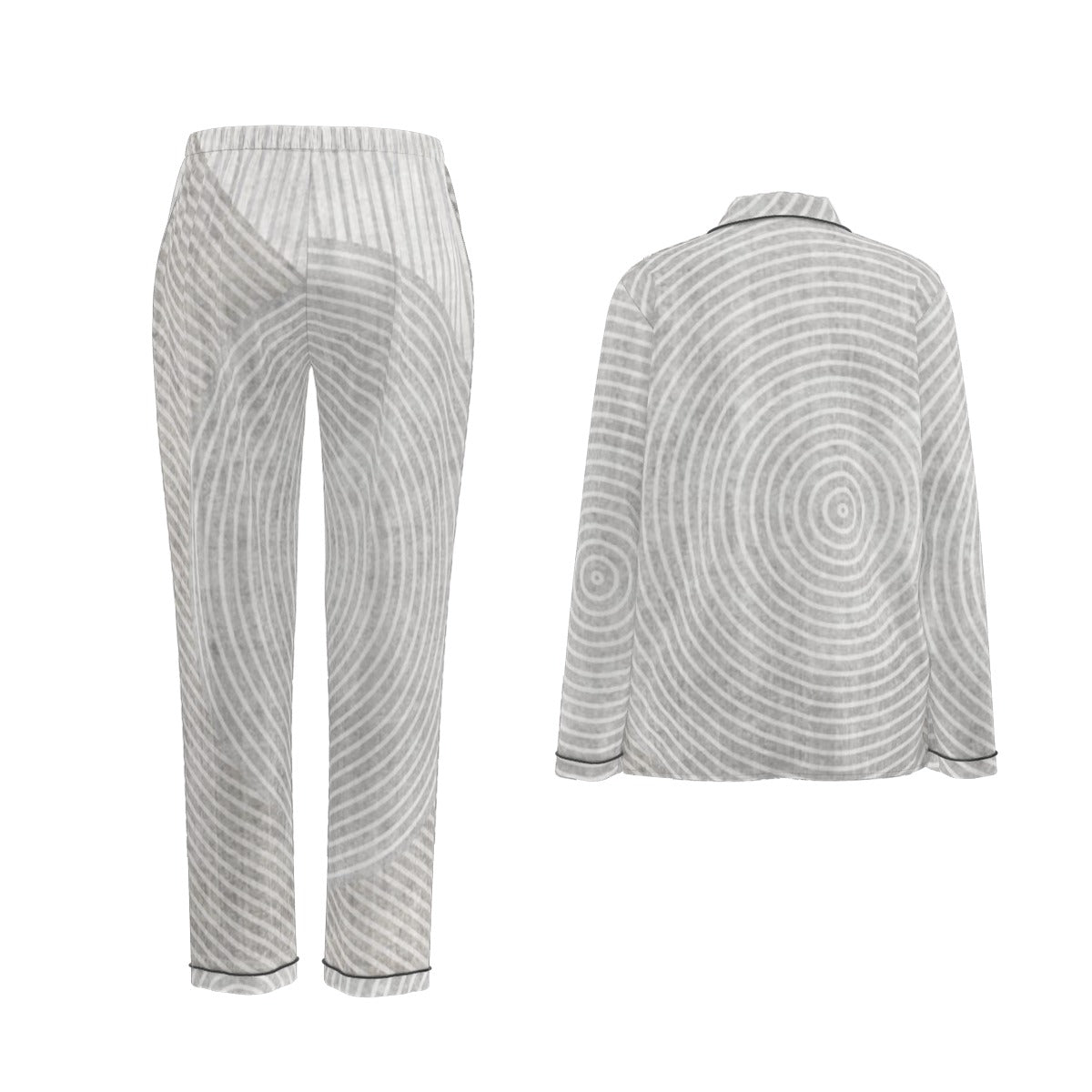 All-Over Print Women's Long Sleeve Pajama Set With Black Contrast Piping