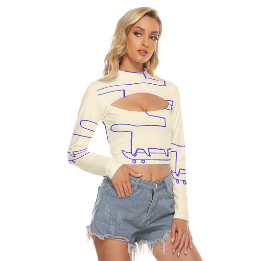 All-Over Print Women's Hollow Chest Keyhole Tight Crop Top