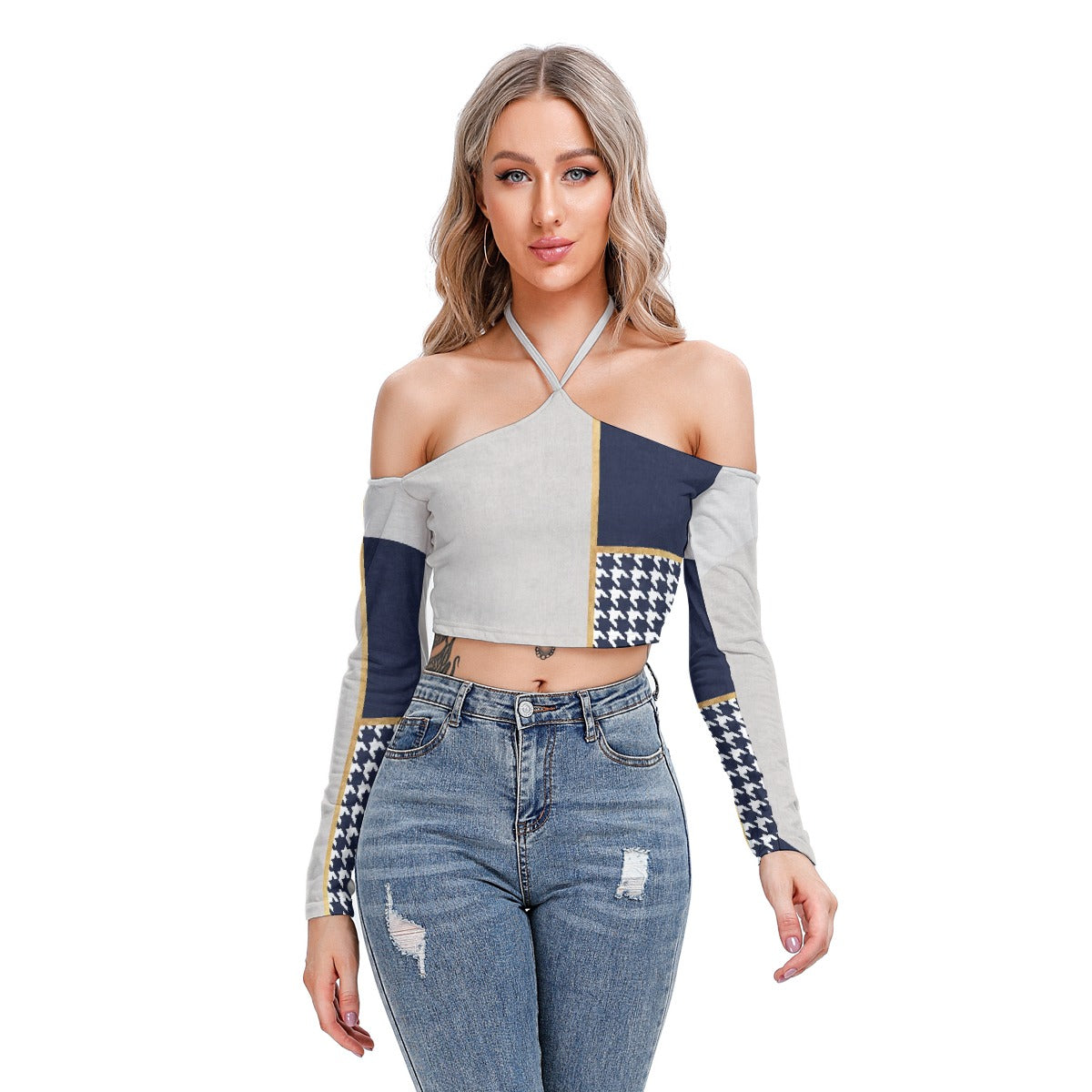 All-Over Print Women's Halter Lace-up Top