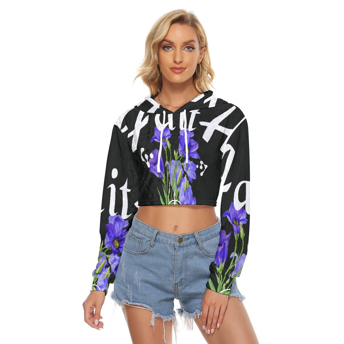 All-Over Print Women's Crop Top Hoodie|Velvet
